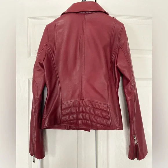 Women’s Red Leather Moto Jacket Size Small - Picture 4 of 7